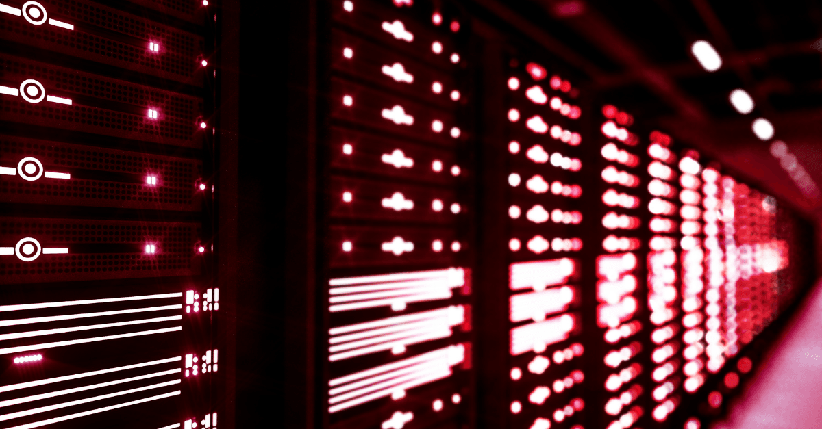 Server racks with red lights