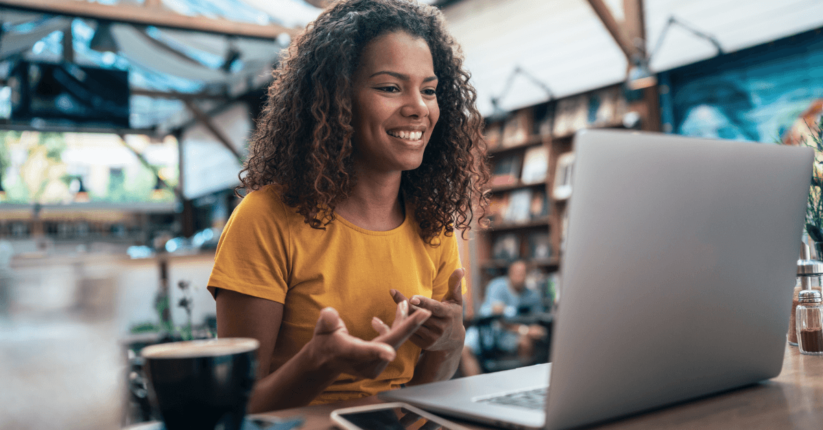 Lady on video call in cafe